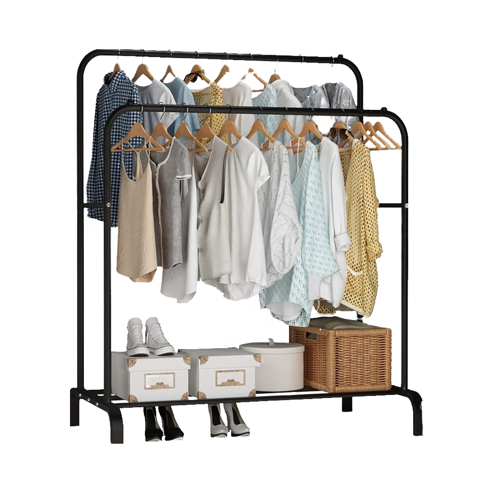 استاند ملابس فرنساوي كبير بماسورتين ورف – Large French Clothes Rack with Double Rail & Shelf